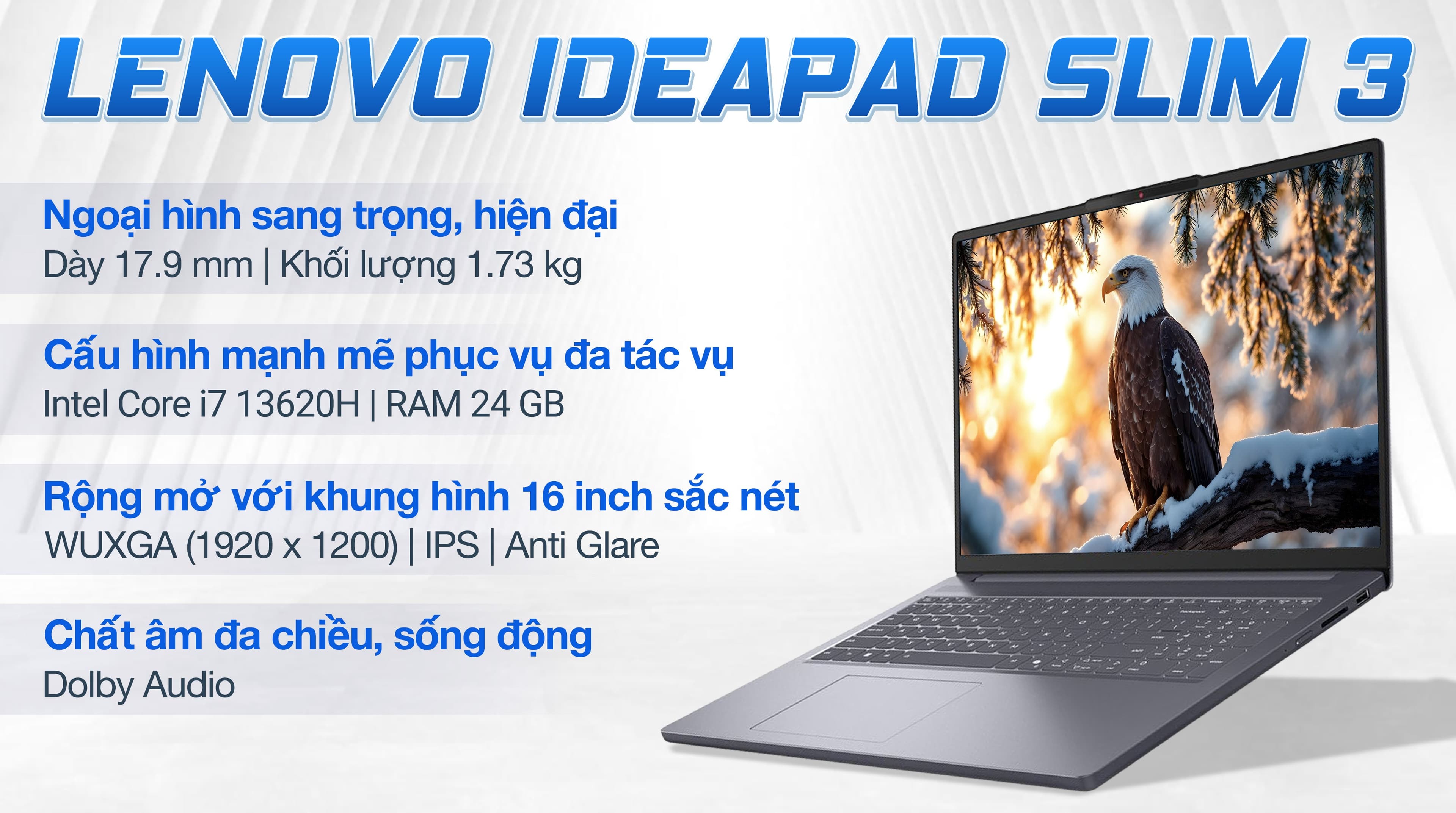 Lenovo IdeaPad Slim 3 16IRH10 - 83K20004VN (i7-13620H/ 24GB/ 512GB/ Win 11 Home SL, English)